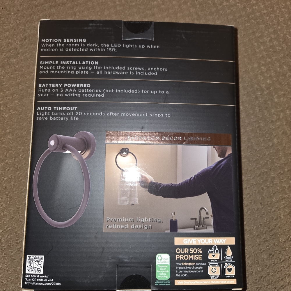 Enbrighten Matte Black Motion-Sensing Towel Ring Light - Picture 5 of 5